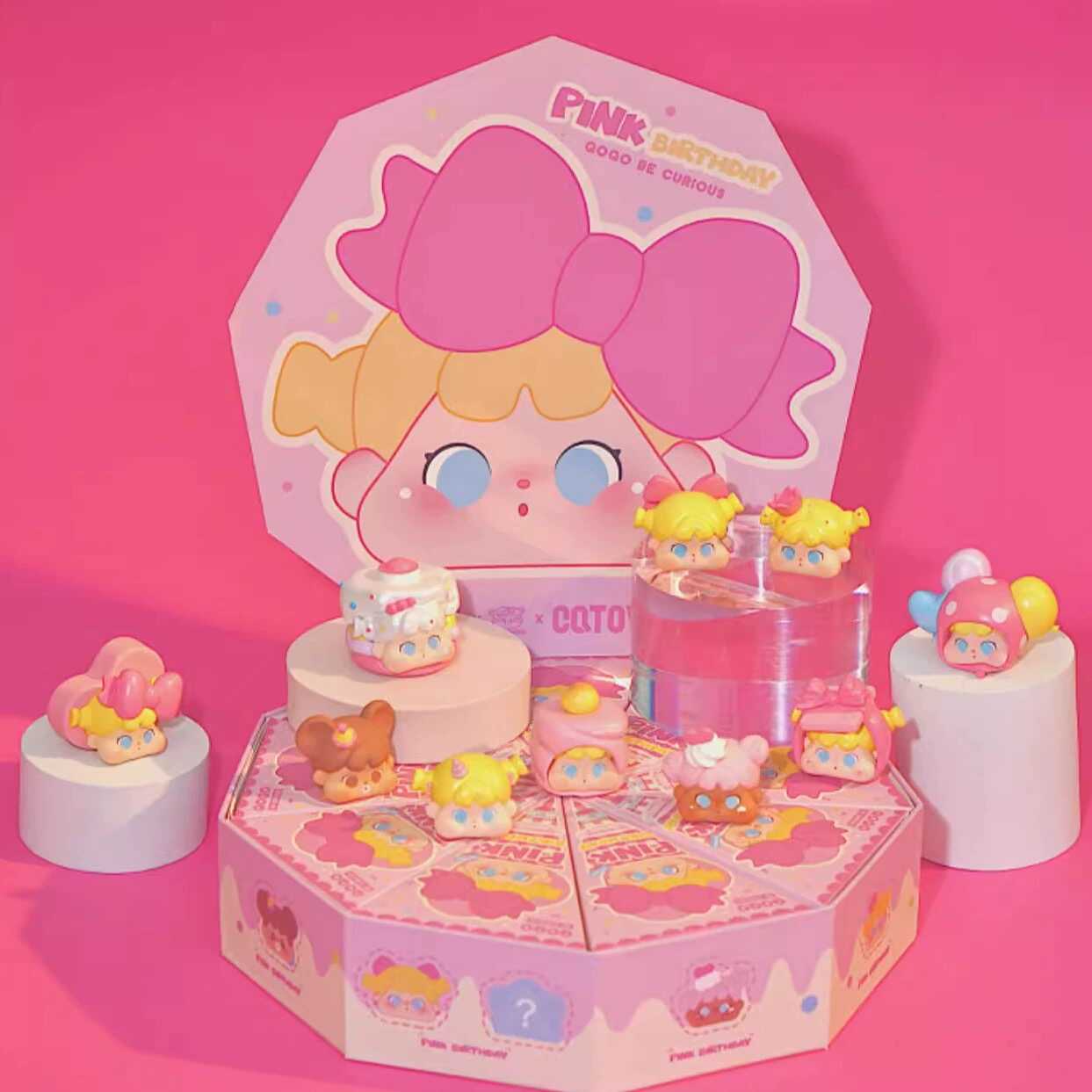 QOQO MINI FACE Pink Birthday Series PVC Figures